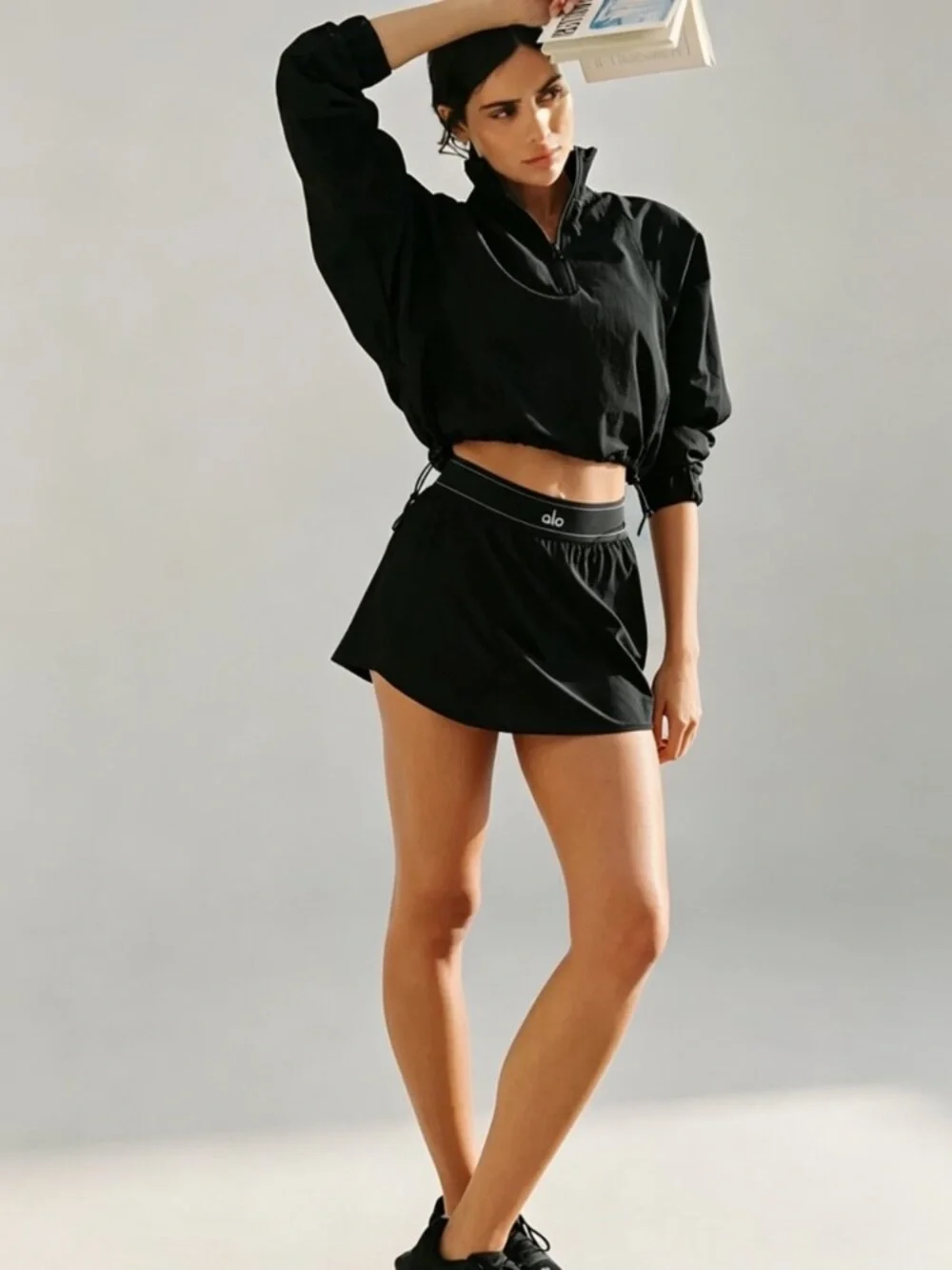 ALO Yoga Black Circle Skirt with Logo Waistband